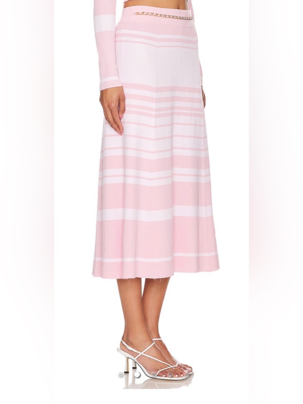 Generation Love XL Tiana Skirt Pink Stripe Midi Gold Chain Leather Belt NWT $265 - Picture 2 of 11